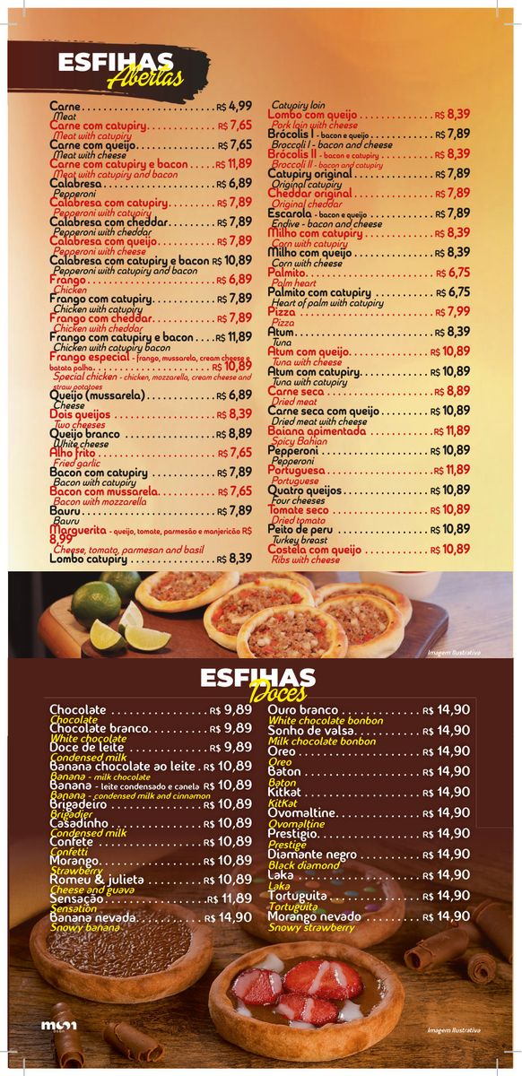 Página 1 do cardápio do Ponto da Esfiha Higienópolis