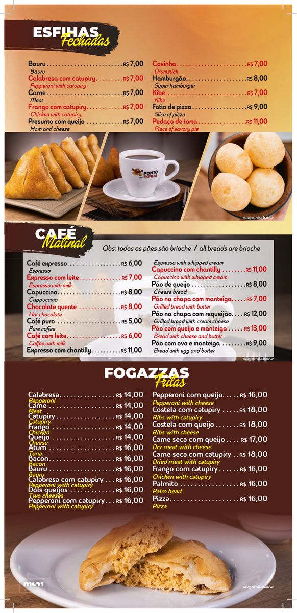 Página 2 do cardápio do Ponto da Esfiha Higienópolis